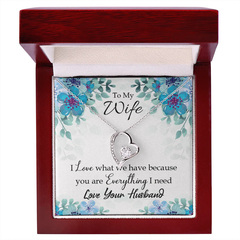 Wife When You Love Forever Love CZ Heart Necklace Yellow Gold Standard Box